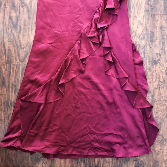 Aidan Mattox • Wine Ruffle Gown formal evening bridesmaid dress red maroon - Picture 8 of 12